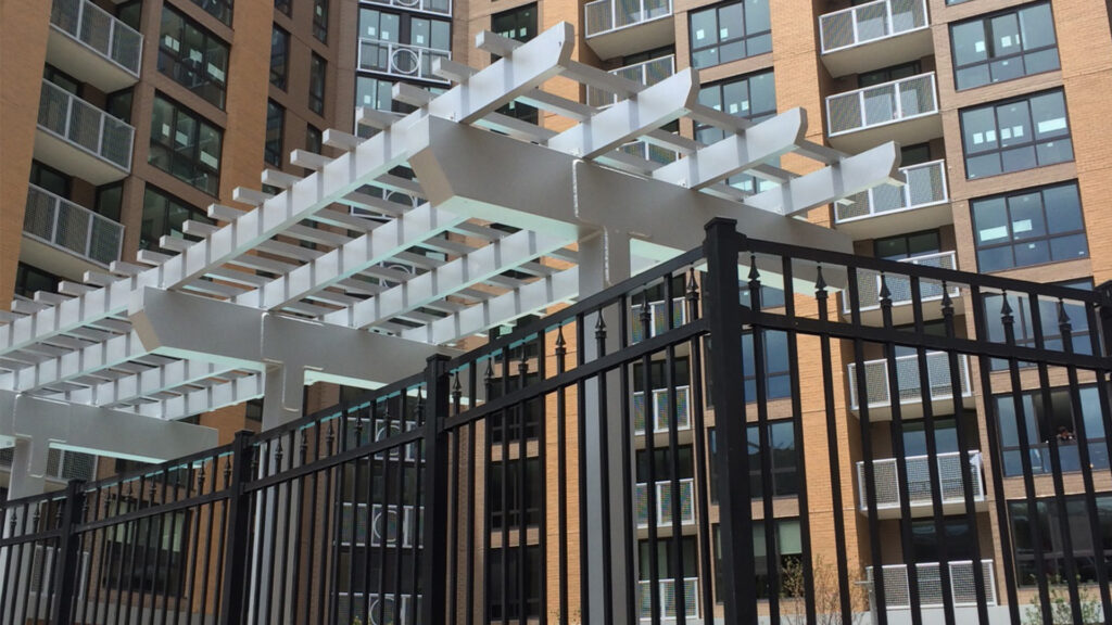 Custom pergola on a multifamily space.