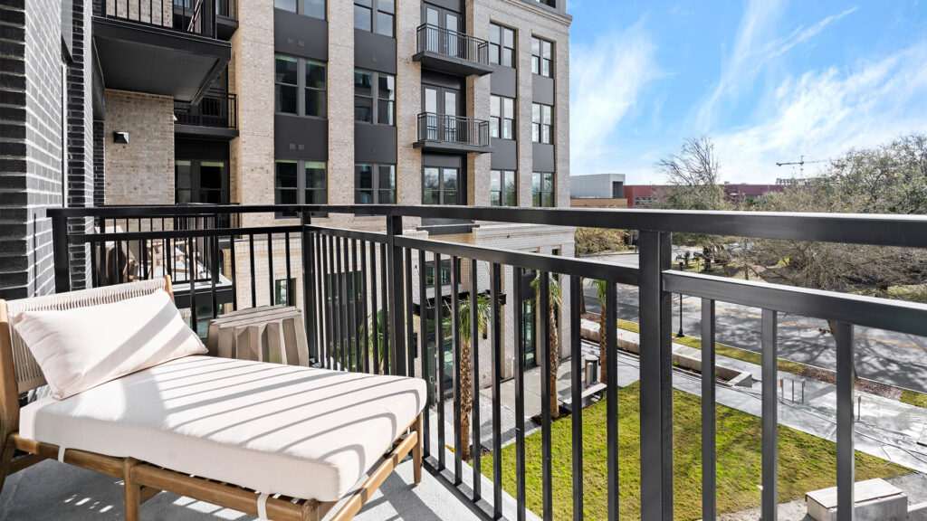Multifamily space with aluminum railing.