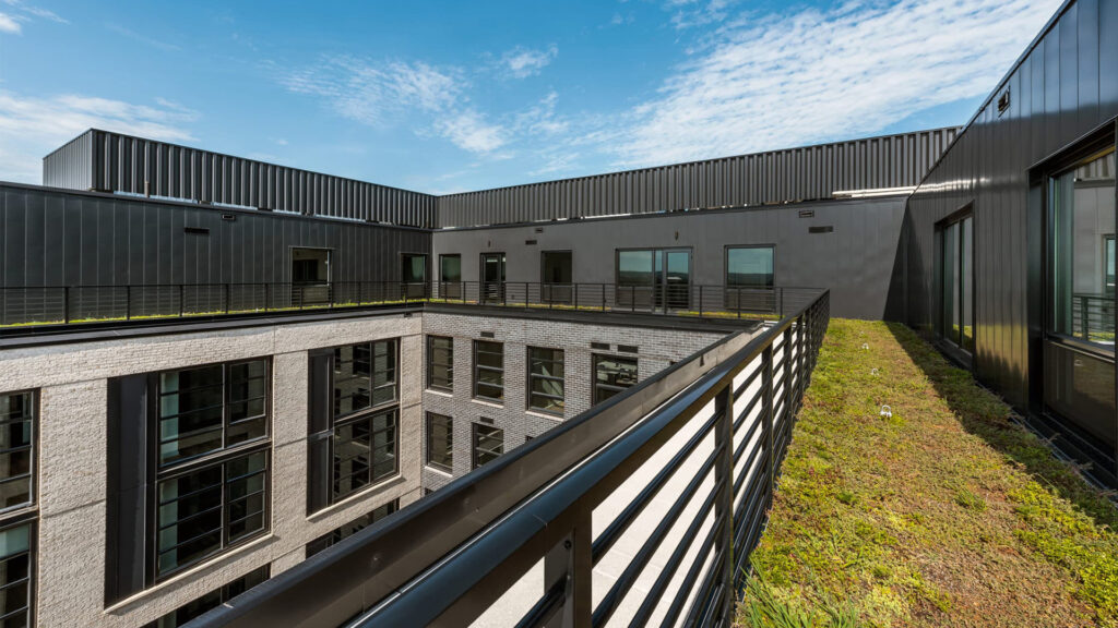 Multifamily space with aluminum railing.